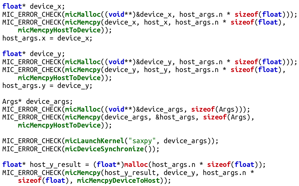 CUDA-like runtime interface for Xeon Phi